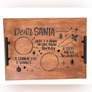 Wooden Dear Santa Christmas Snack Tray with Black Handles